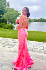 V Neck Blue Mermaid Prom Dresses Sleeveless Long Formal Dress