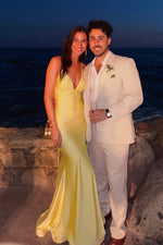 V Neck Blue Mermaid Prom Dresses Sleeveless Long Formal Dress