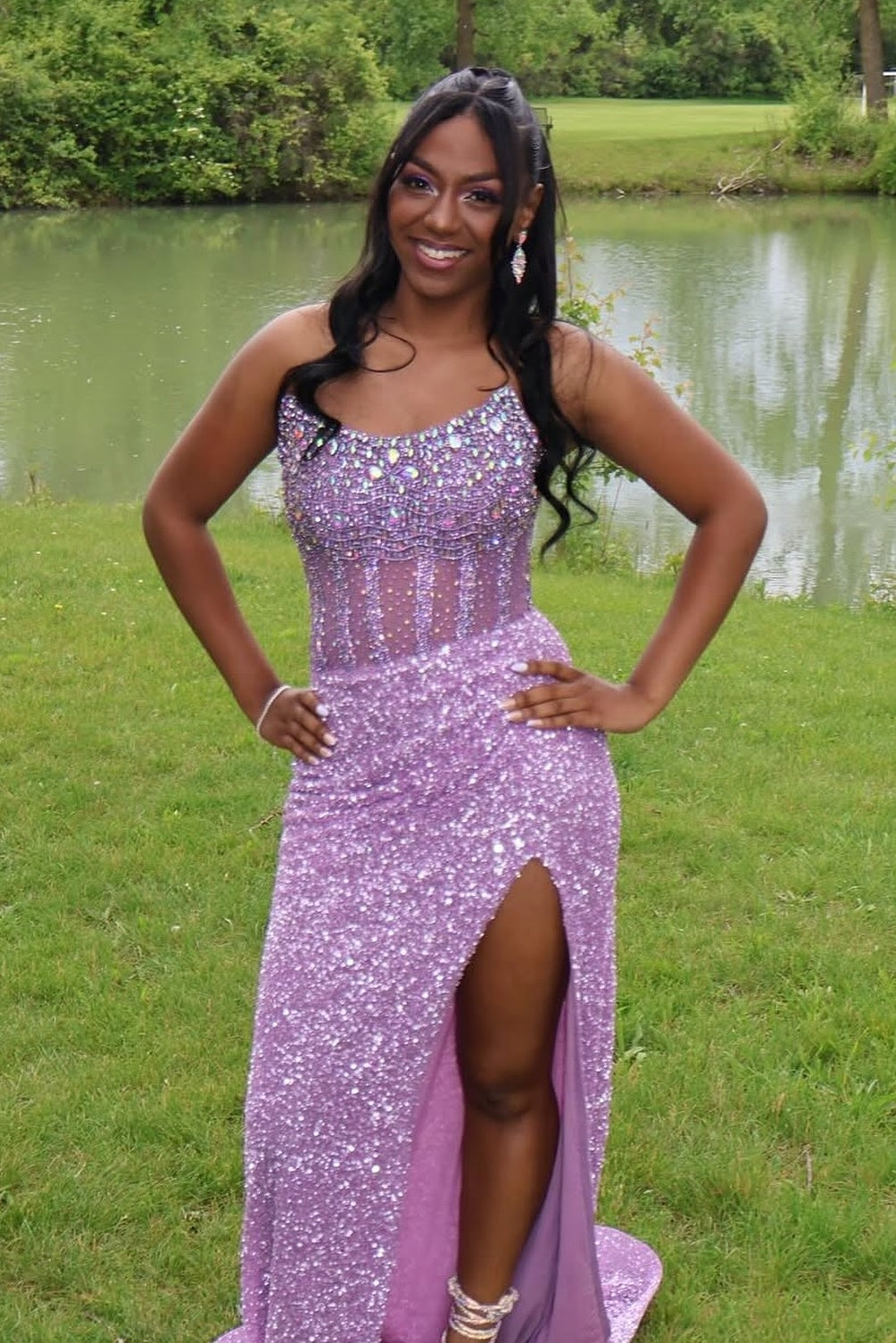 Purple Sequin Strapless Floor-length Dress