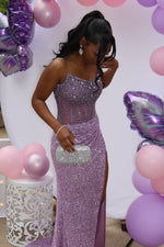 Purple Sequin Strapless Floor-length Dress