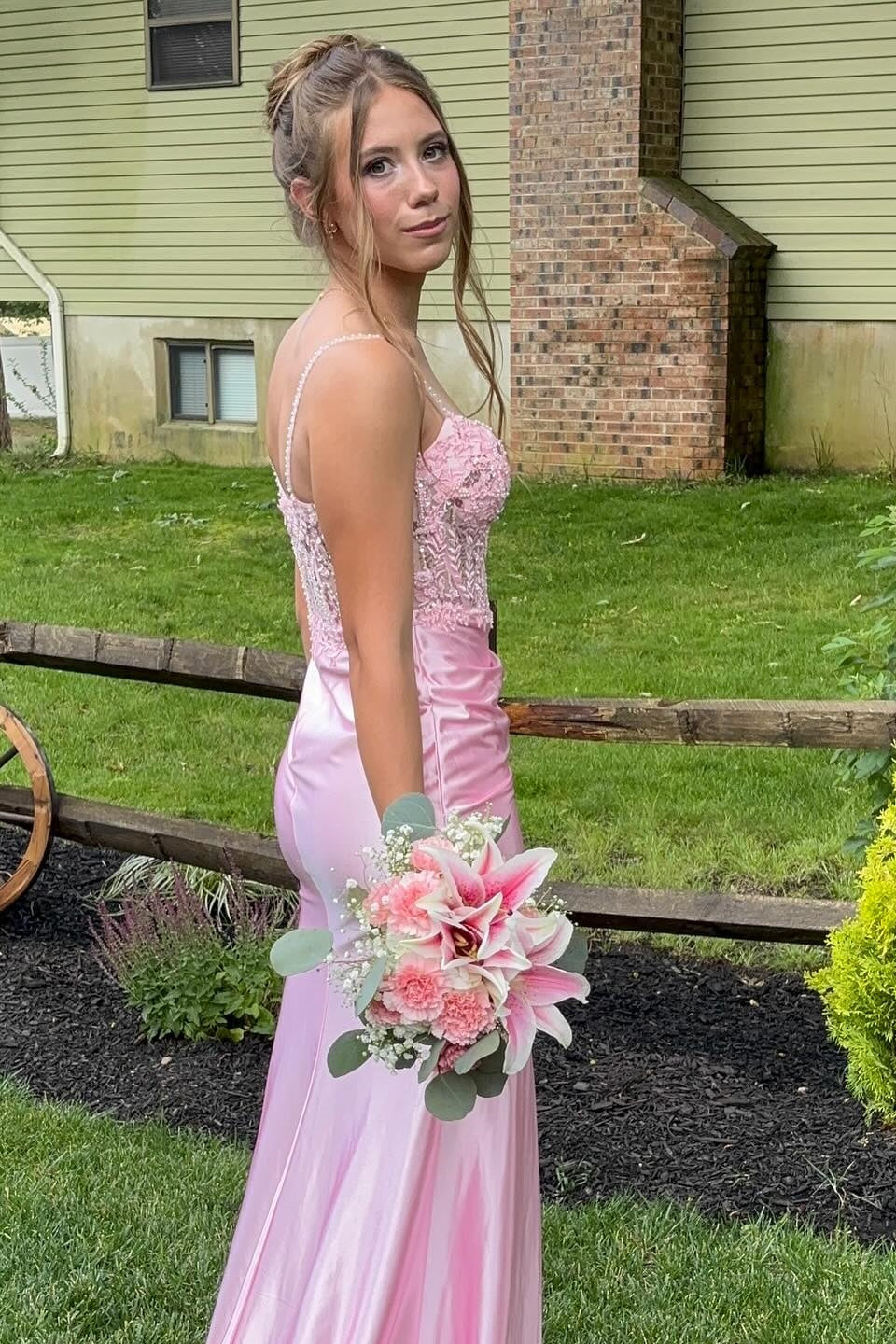 Pink Spaghetti Straps Mermaid Dress