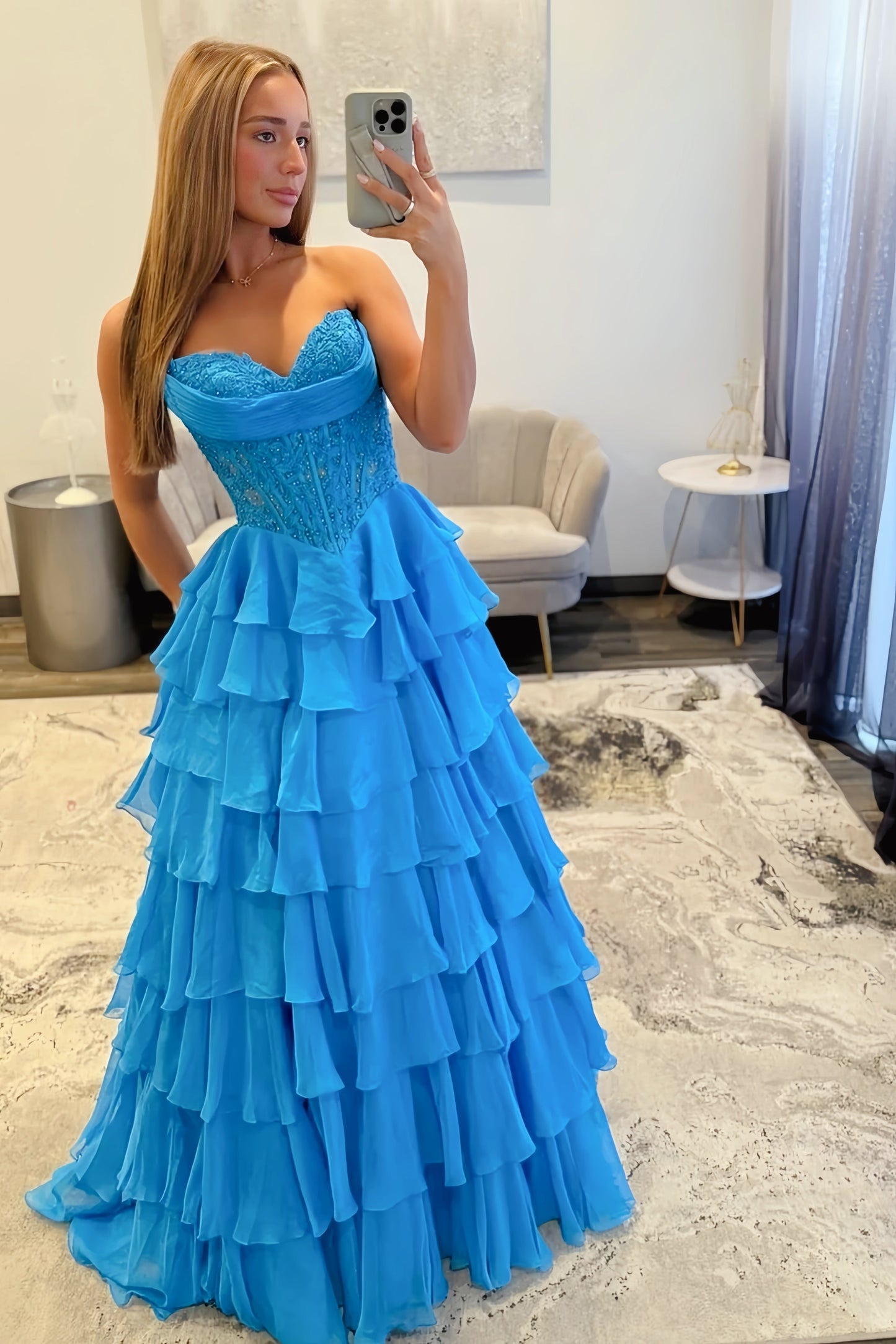 Blue Sweetheart Long A-line Dress