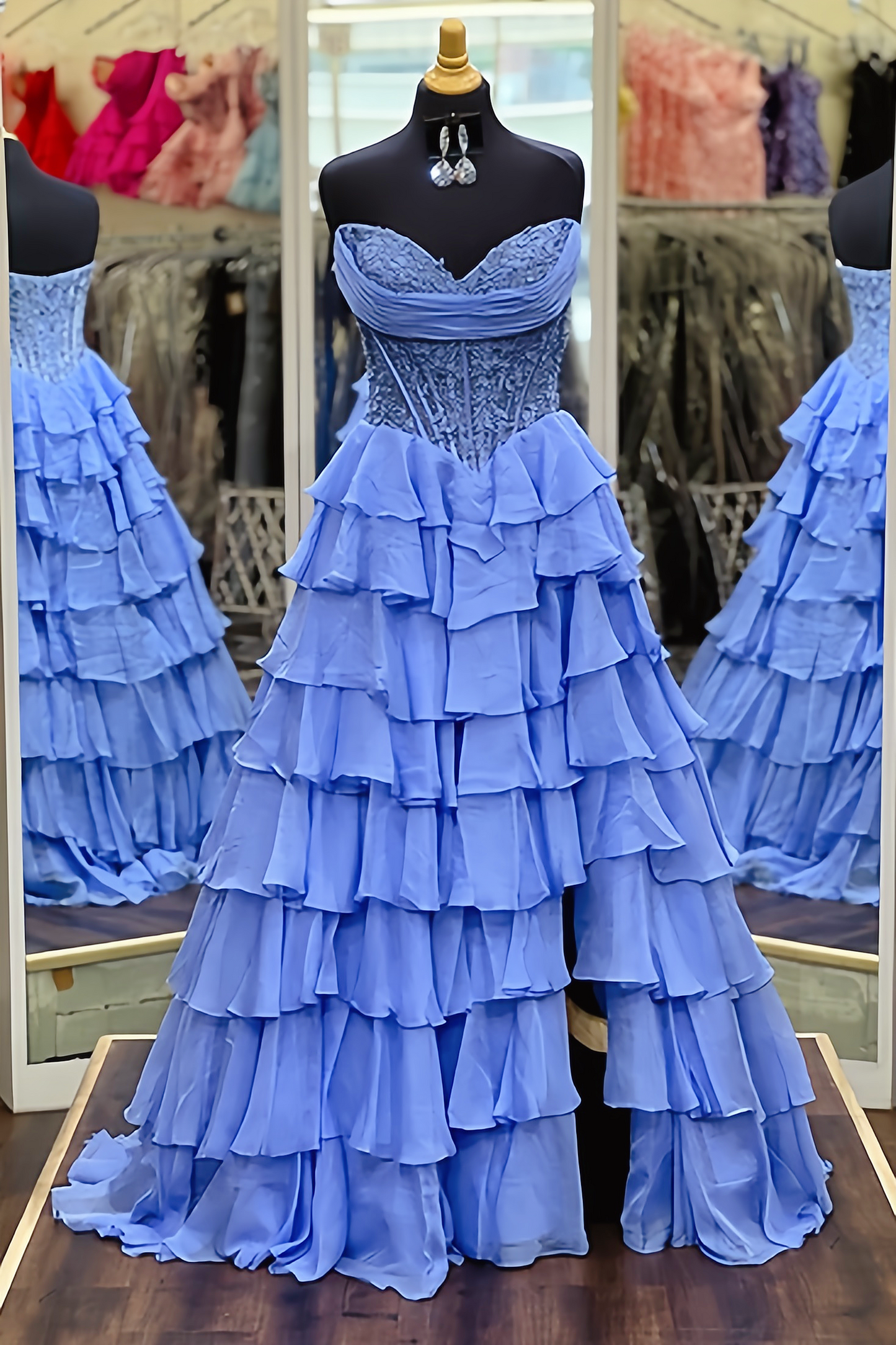Blue Sweetheart Long A-line Dress