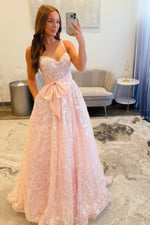 Light Pink Sequin Bow A-line Dress