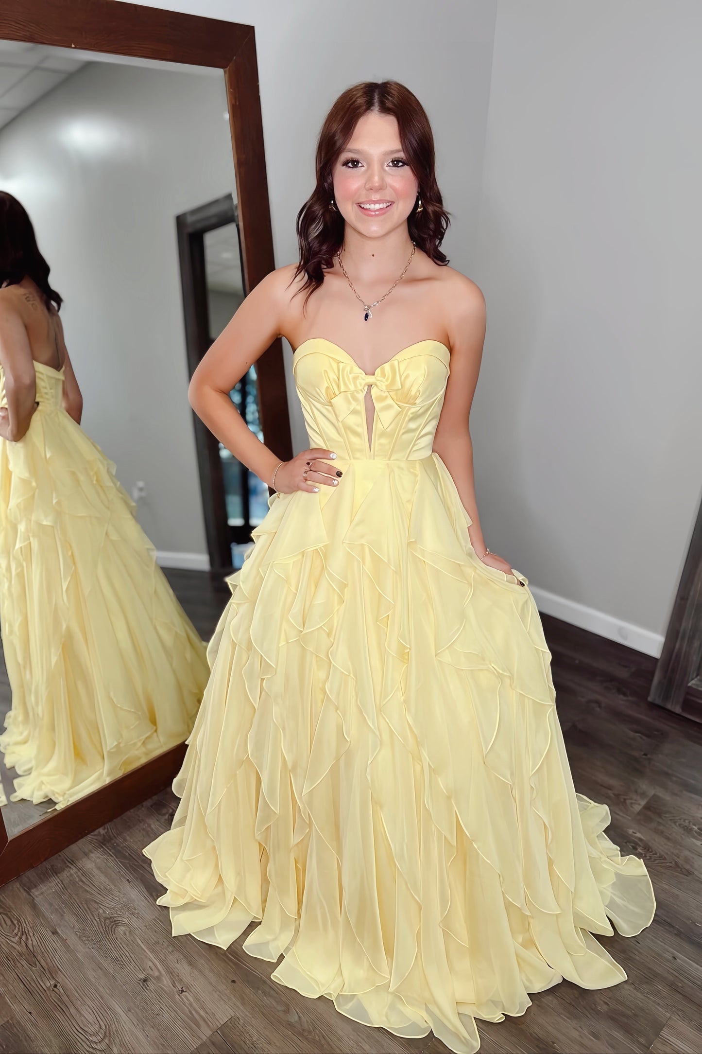 Light Yellow Sweetheart Long A-line Dress