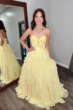 Light Yellow Sweetheart Long A-line Dress