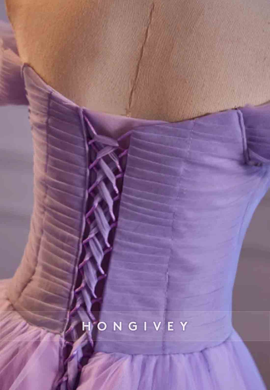 Violet Off the Shoulder Empire Princess Prom Dresses with Ruffles