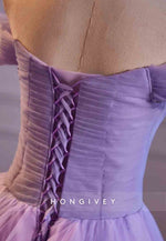 Violet Off the Shoulder Empire Princess Prom Dresses with Ruffles