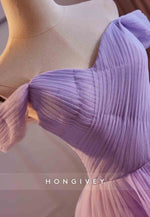 Violet Off the Shoulder Empire Princess Prom Dresses with Ruffles