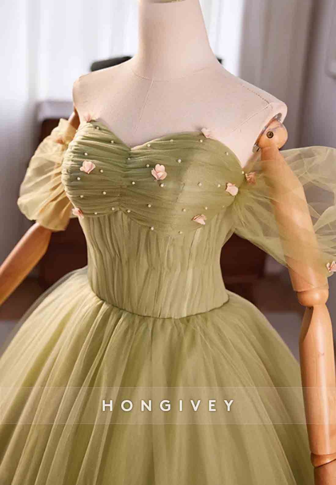 Off the Shoulder Sweetheart Princess Tulle Crisscross Back Prom Dresses