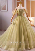 Off the Shoulder Sweetheart Princess Tulle Crisscross Back Prom Dresses