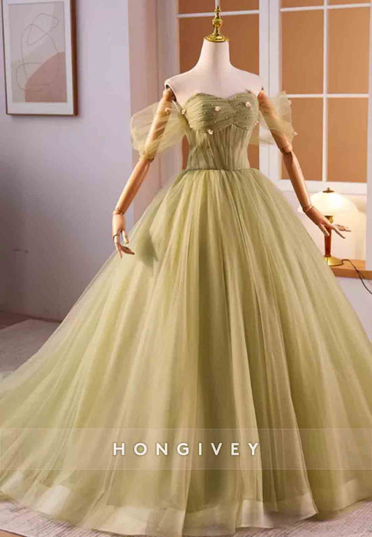 Off the Shoulder Sweetheart Princess Tulle Crisscross Back Prom Dresses