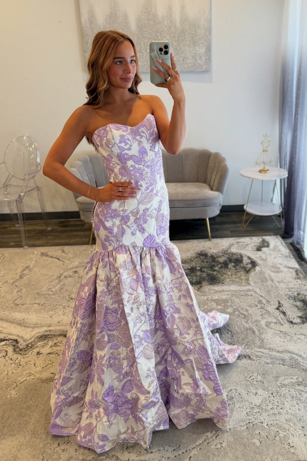 Lavender Sweetheart Embroidered Floral Mermaid Dress