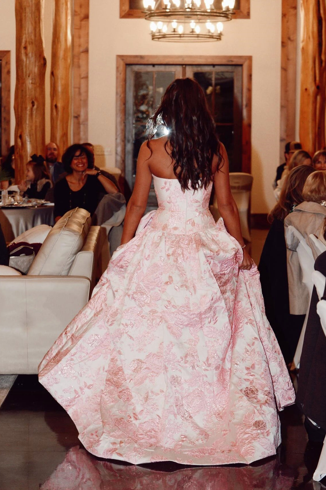 Lavender Strapless Bow Embroidered Floral Prom Dress