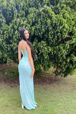 V-neck Spaghetti Strap Side Slit Prom Dress