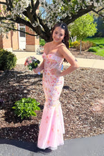 Sweetheart Floral Beaded Mermaid Long Prom Dress