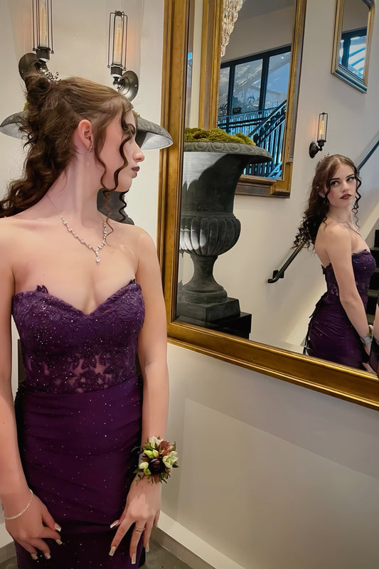 Sweetheart Grape Appliques Mermaid Prom Dress