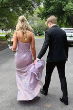 Lavender Sequin Mermaid Long Formal Prom Dress