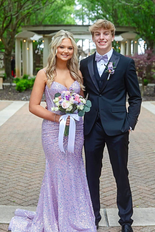 Lavender Sequin Mermaid Long Formal Prom Dress