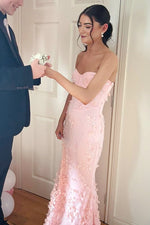 Pink Tulle 3D Flowers Floor-length Prom Dress