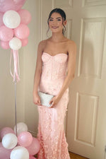 Pink Tulle 3D Flowers Floor-length Prom Dress