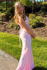 Straps Pink Corset Mermaid Long Prom Dress