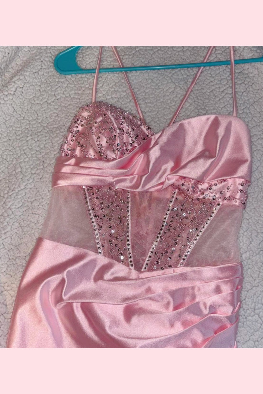 Straps Pink Corset Mermaid Long Prom Dress