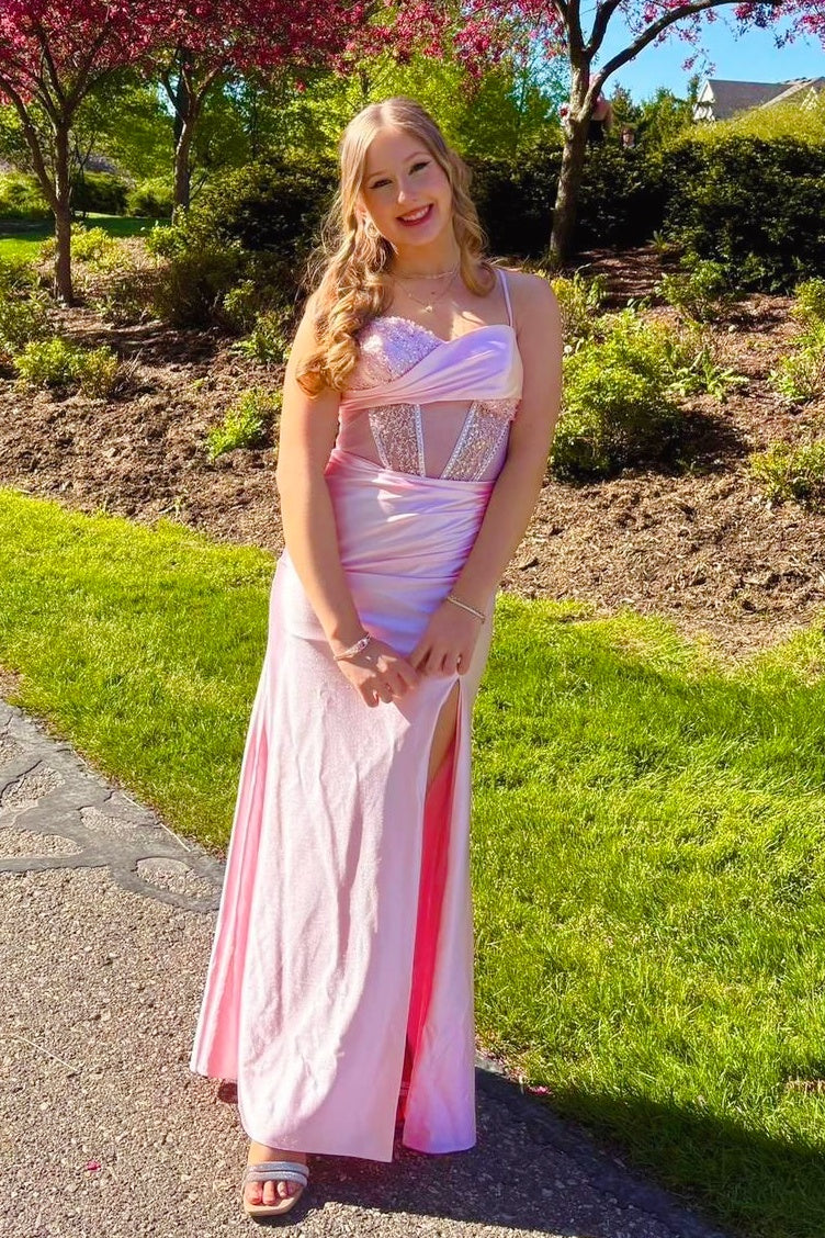 Straps Pink Corset Mermaid Long Prom Dress