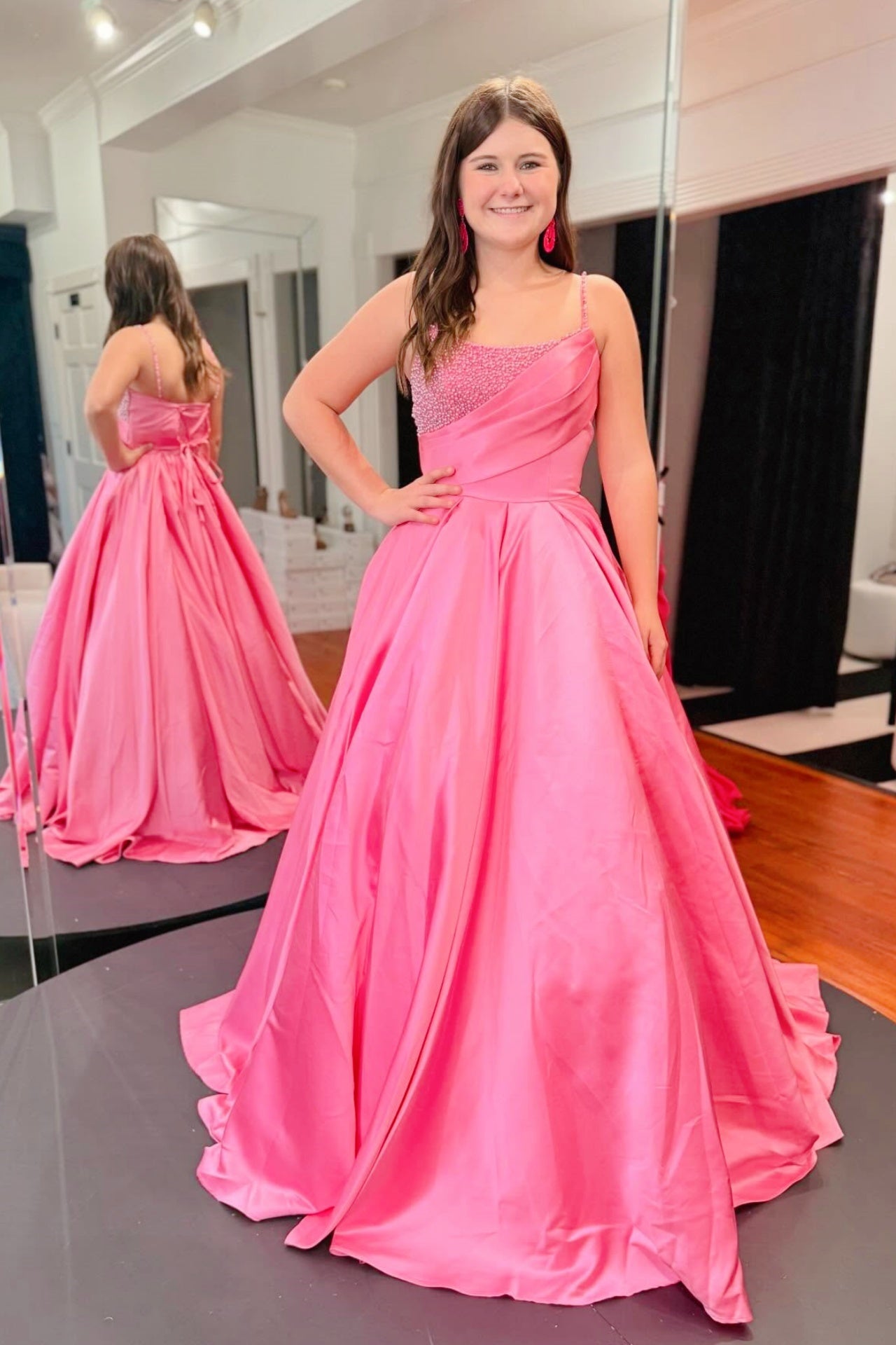 Spaghetti Straps Beaded Light Blue Ball Prom Dress