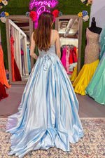 Spaghetti Straps Beaded Light Blue Ball Prom Dress