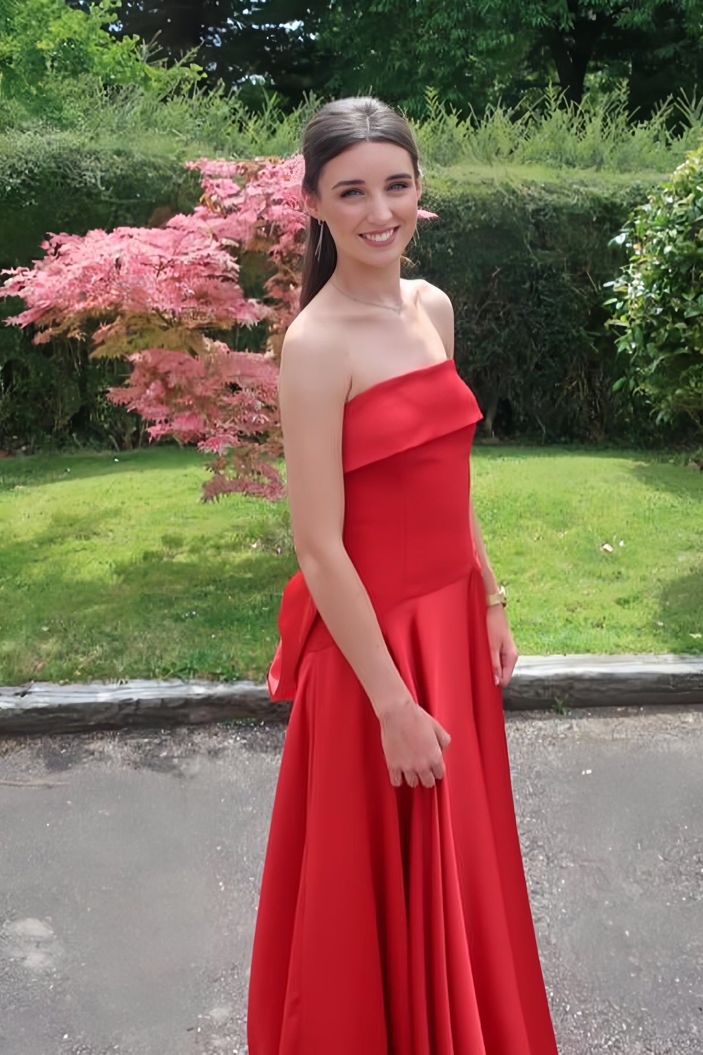 Red Strapless Bow A-line Ball Prom Dress