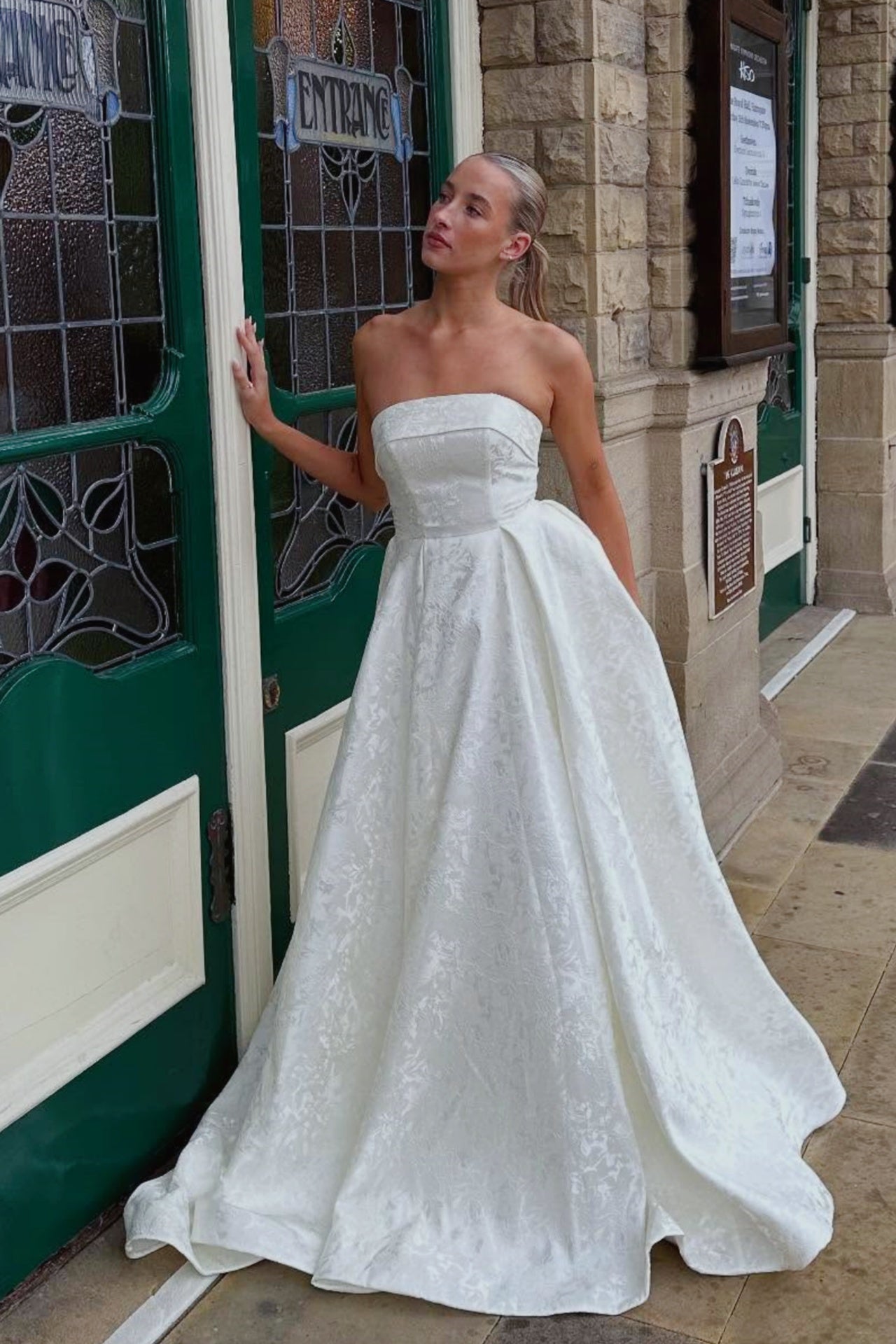 Burgundy Strapless Jacquard A-Line Prom Dress