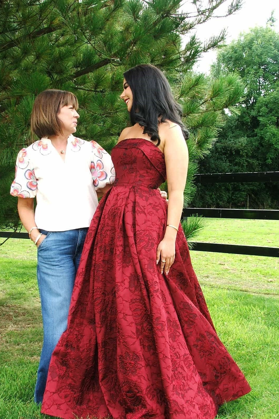 Burgundy Strapless Jacquard A-Line Prom Dress