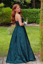 Burgundy Strapless Jacquard A-Line Prom Dress