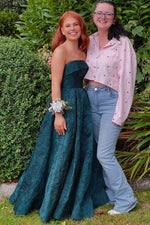 Burgundy Strapless Jacquard A-Line Prom Dress