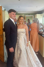 Burgundy Strapless Jacquard A-Line Prom Dress