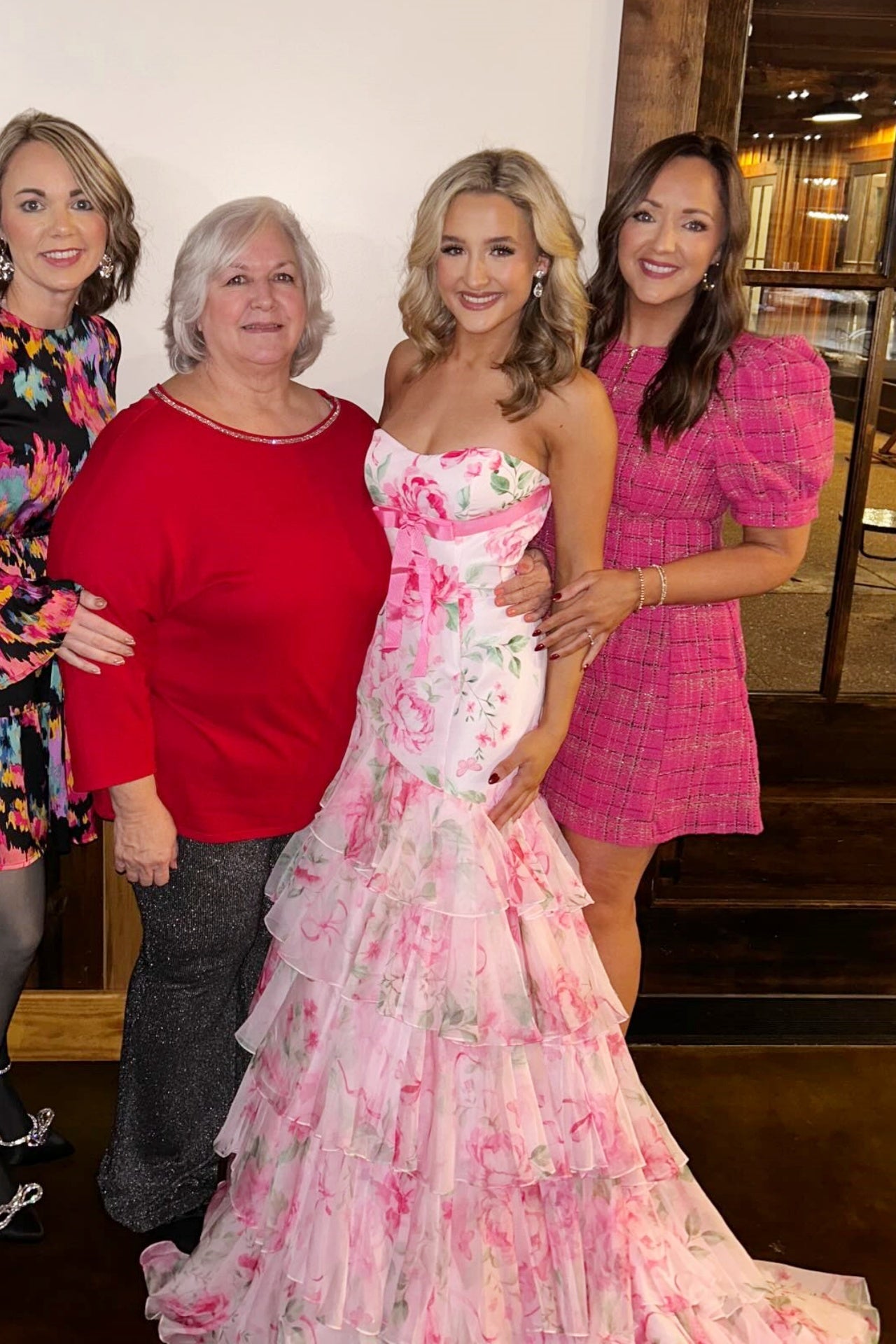 Pink Floral Bow Ruffled Mermaid Gown