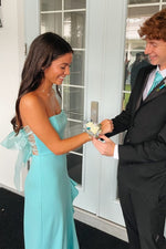 Cyan Slit Strapless A-line Dress