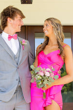 Fuchsia Spaghetti Strap V-Neck Slit Mermaid Dress
