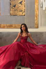 Burgundy Sweetheart A-line Slit Formal Dress