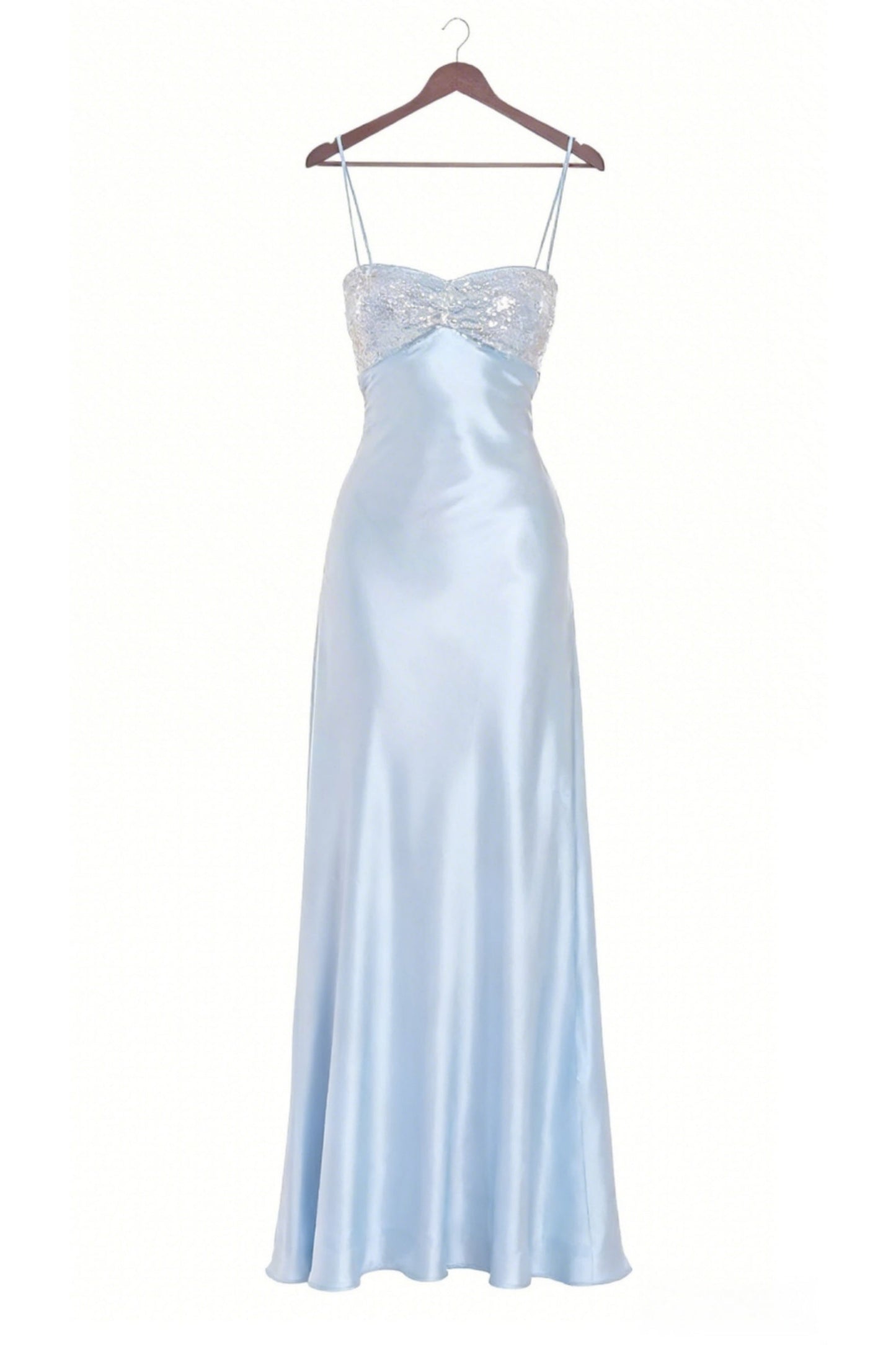 Light Blue Spaghetti Straps Long Backless Dress