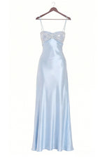 Light Blue Spaghetti Straps Long Backless Dress