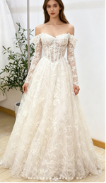 Timeless Bridal Gown Ball Gown Off The Shoulder White Lace Appliques Long Sleeves Wedding Dresses Elegant Bridal Gowns