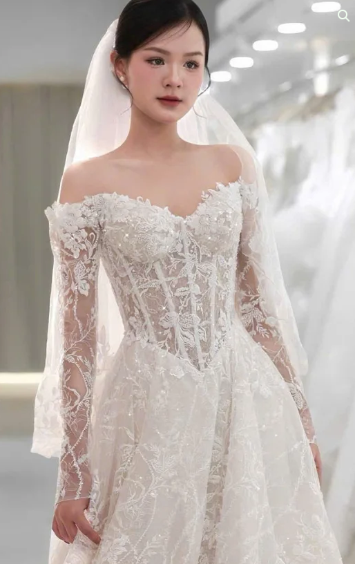Timeless Bridal Gown Ball Gown Off The Shoulder White Lace Appliques Long Sleeves Wedding Dresses Elegant Bridal Gowns