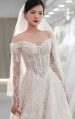 Timeless Bridal Gown Ball Gown Off The Shoulder White Lace Appliques Long Sleeves Wedding Dresses Elegant Bridal Gowns