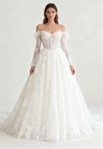 Timeless Bridal Gown Ball Gown Off The Shoulder White Lace Appliques Long Sleeves Wedding Dresses Elegant Bridal Gowns