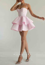 Light Pink Sweetheart Pleated Spaghetti Straps Princess Short Homecoming Dress