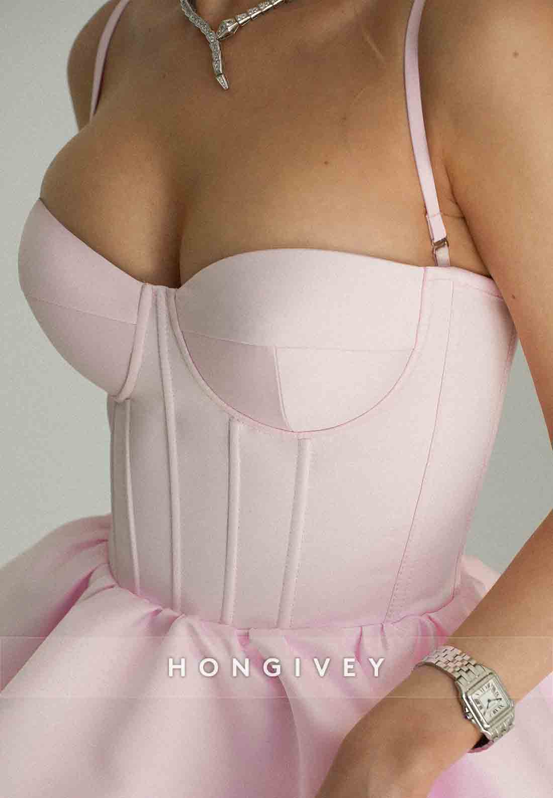 Light Pink Sweetheart Pleated Spaghetti Straps Princess Short Homecoming Dress