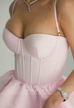 Light Pink Sweetheart Pleated Spaghetti Straps Princess Short Homecoming Dress