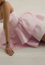Light Pink Sweetheart Pleated Spaghetti Straps Princess Short Homecoming Dress